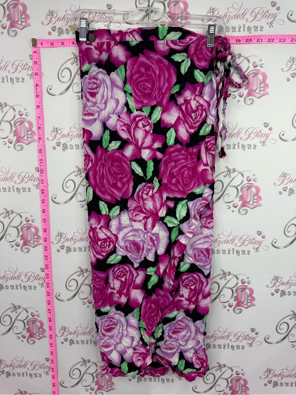 Skirt vintage sarong style Floral Wrap Maxi Skirt - Pink Rose Print